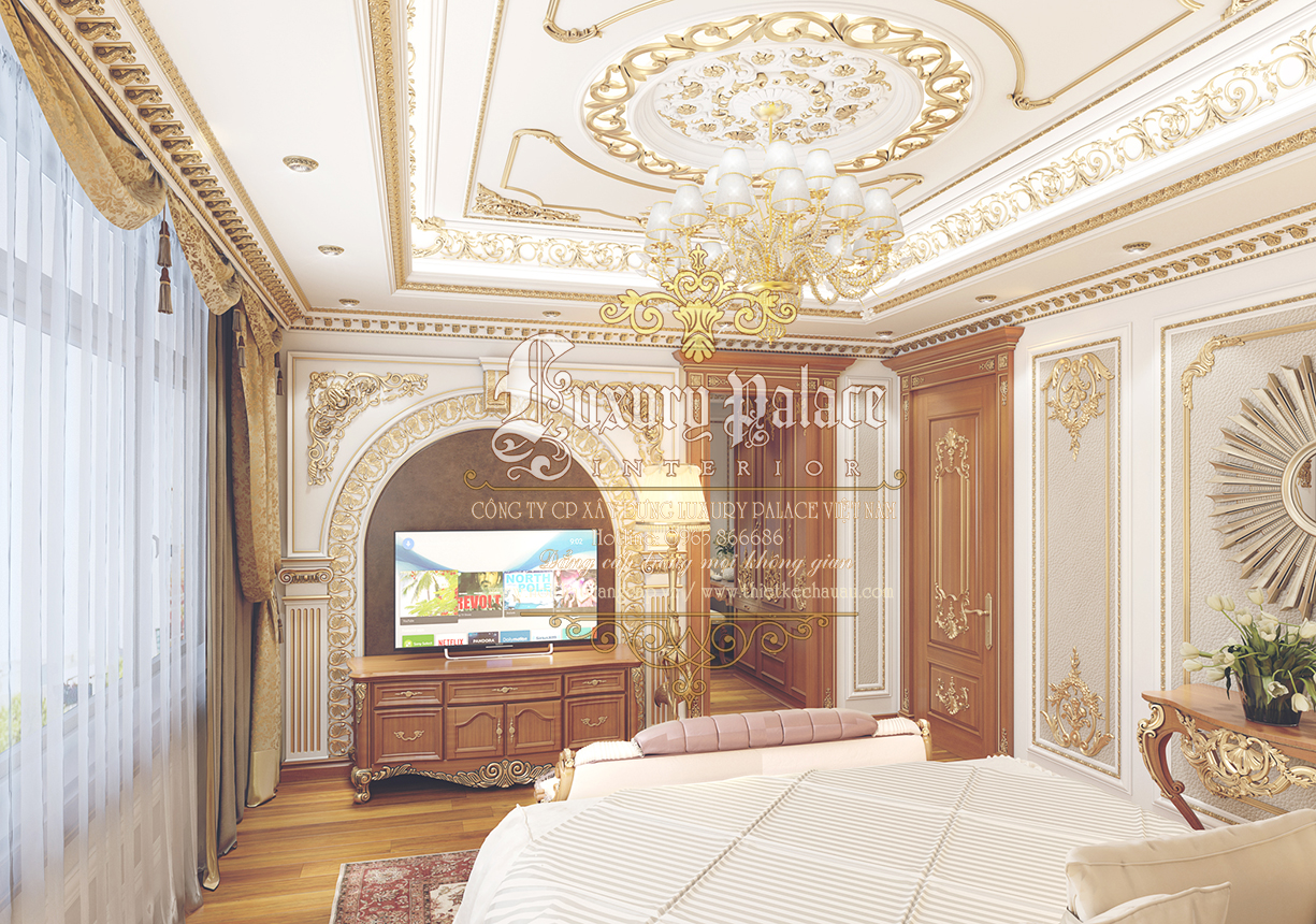thiết kế phòng ngủ cổ điển thương hiệu Luxury Palace mang thêm chút hiện đại