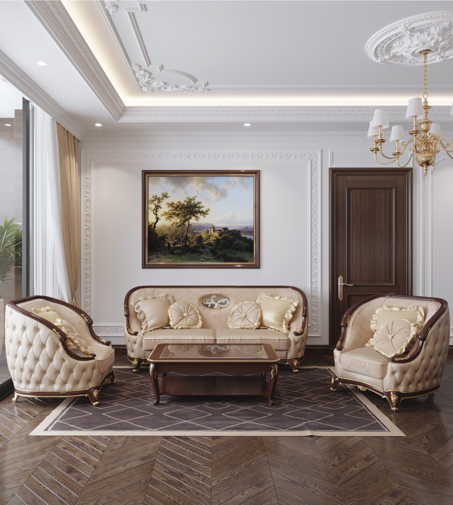 Nội thất phòng khách chung cư cao cấp phong cách tân cổ điển châu Âu