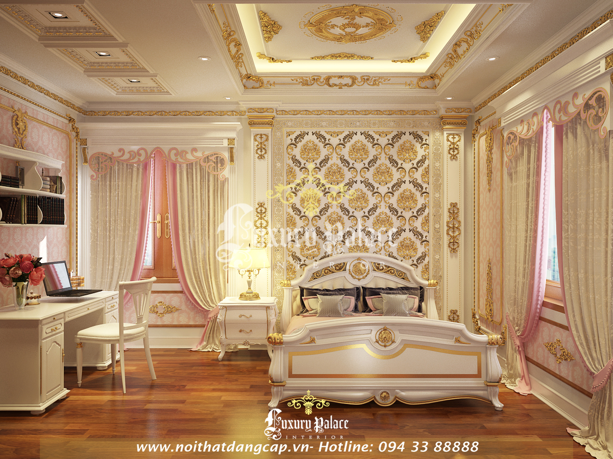 Nội thất phòng ngủ con gái biệt thự Lạng Sơn Luxury Palace thi công