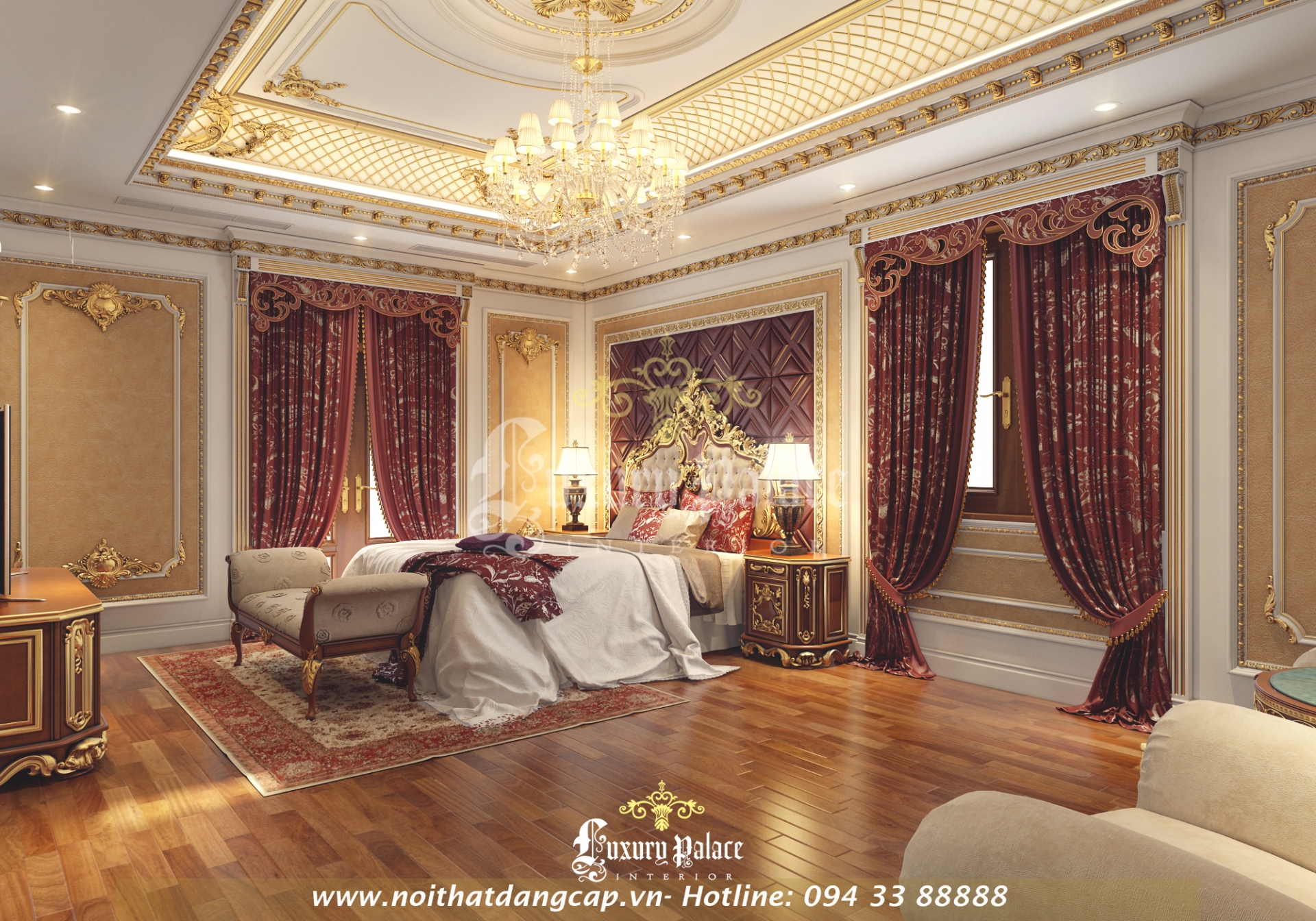 Nội thất phòng ngủ master châu Âu cổ điển biệt thự Lạng Sơn