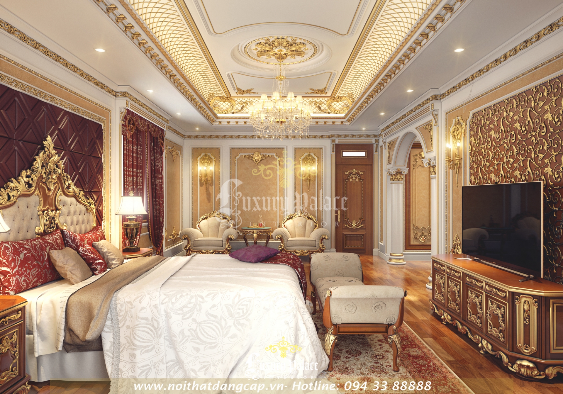 Nội thất phòng ngủ master châu Âu cổ điển biệt thự Lạng Sơn 2
