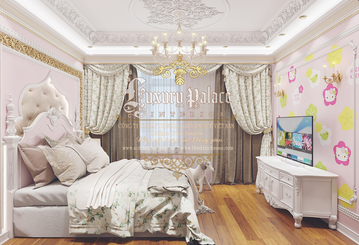 Thiết kế nội thất phòng ngủ tân cổ điển với màu trắng tinh khôi